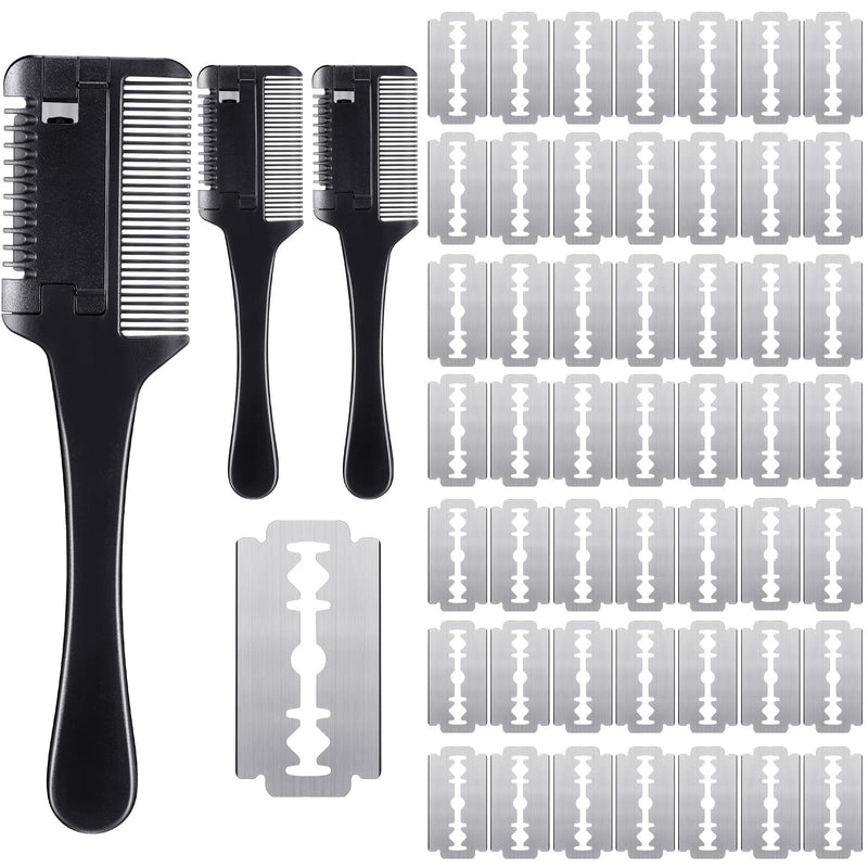 3 Pcs Pet Dog Cat Razor Comb with 50 Pcs Replacement Razors Hair Cutter Comb Cutting Scissors Hair Trimmer Comb Tool Grooming Dog Cat Double Sided Razor for Dog Cat Black