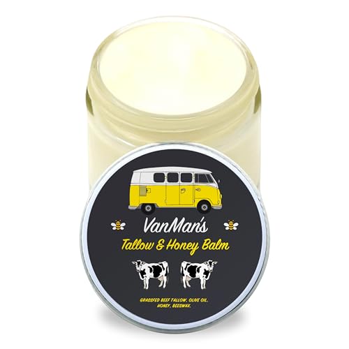 Vanman's Tallow and Honey Balm With No Added Scent - Face Moisturizer with Grass-Fed/Finished Beef Tallow for Skin, Organic Raw Honey and Beeswax, Cold Pressed Olive Oil - 2 oz Classic - Unscented 2 Ounce (Pack of 1)