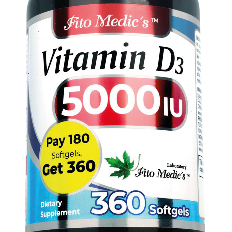 FITO MEDIC'S Lab - Vitamin d - 5000 IU of - Vitamin d3-360 Softgels - Vitamin d3 5000 iu - for Bone, Teeth, Muscle and Immune Health Support, Ultra high Absorption, vitamina d3.