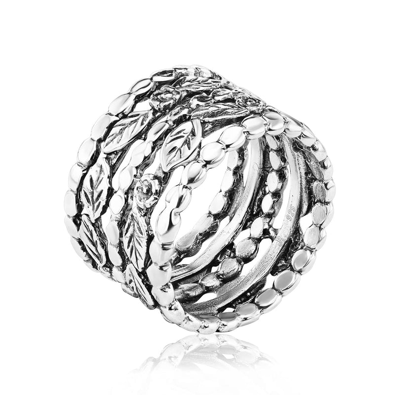 925 Sterling Silver Wide Ring Flowers and Leaves, Oxidized, Vintage Look Stylish Hypoallergenic, Nickel and Lead-free, Artisan Handcrafted Designer Collection Made in Israel (Size 5-11) 7 - BeesActive Australia
