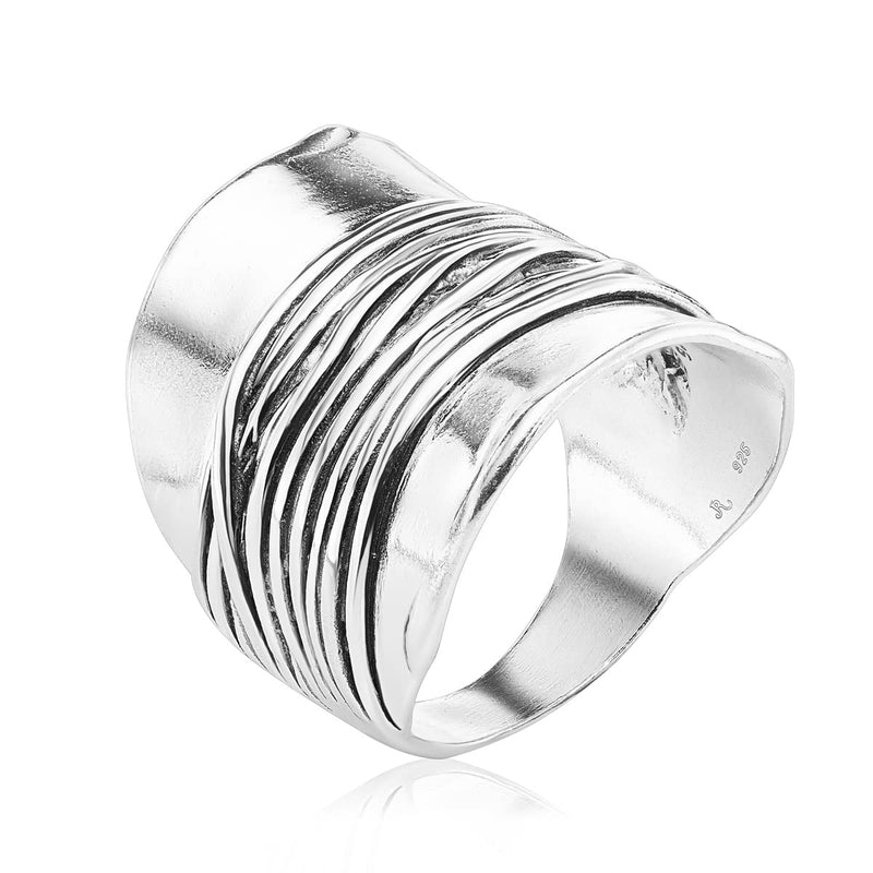 925 Sterling Silver Shield Ring With Center Wire Wrap, Textured, Vintage Look Stylish Hypoallergenic, Nickel and Lead-free, Artisan Handcrafted Designer Collection Made in Israel (Size 5-11) 7 - BeesActive Australia