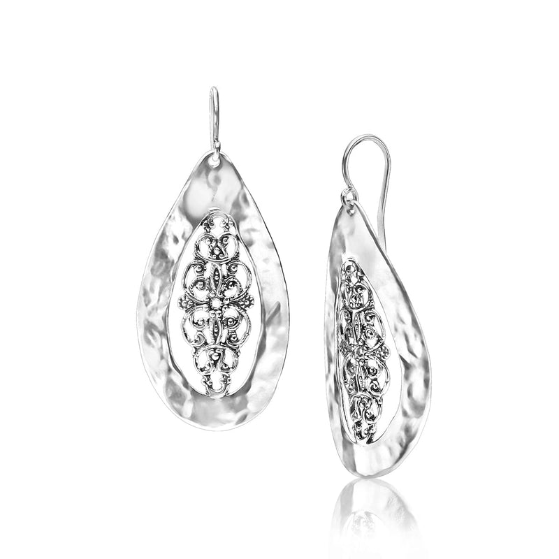 925 Sterling Silver Earrings Large Drop Shape Lace, Oxidized, Stylish, Hypoallergenic, Nickel and Lead-free, Artisan Handcrafted Designer Collection, French Wire Back, Made In Israel, Gift For Her - BeesActive Australia