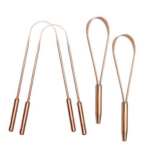 HealthAndYoga™ qSwipe Copper Tongue Cleaners with Comfort Grip (Set of 2) Plus qLoop Copper Tongue Cleaner (Set of 2)