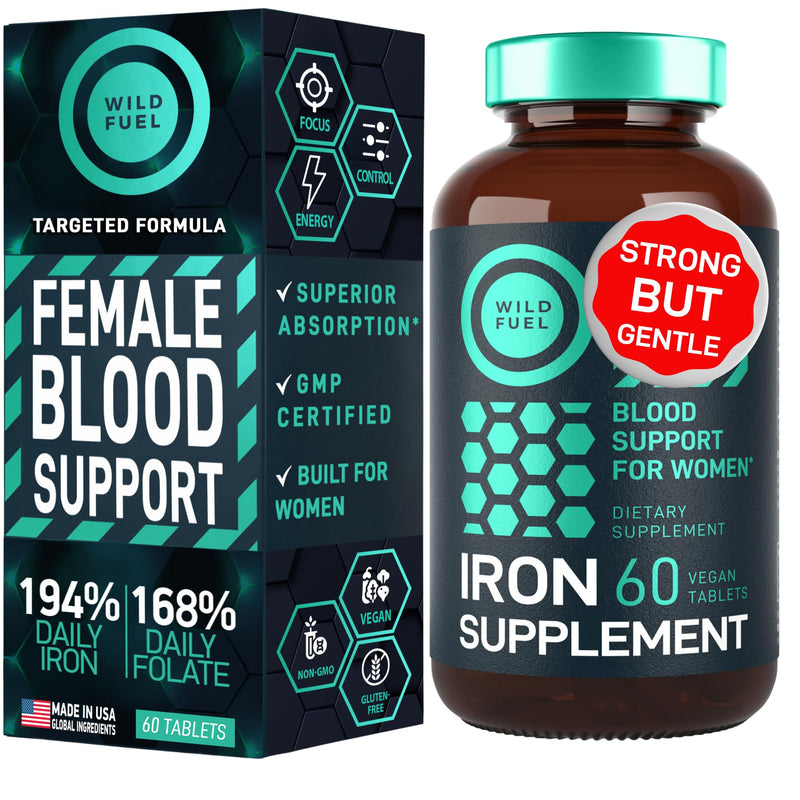 Iron Supplement for Women with Folic Acid - 35 mg Blood Builder Ferrous Sulfate, Folic Acid 400 mcg - Iron Pills for Women with Anemia & Pregnancy Support - 60 Gluten-Free, Vegan Vitamin Tablets 60 Count (Pack of 1)