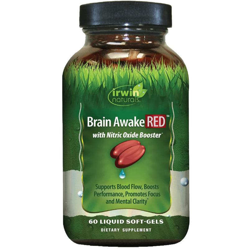 Irwin Naturals Brain Awake RED Focus & Mental Clarity Support | Productivity & Cognitive Performance | Ginkgo + L-Theanine + L-Citrulline |60 Liquid Soft-Gels