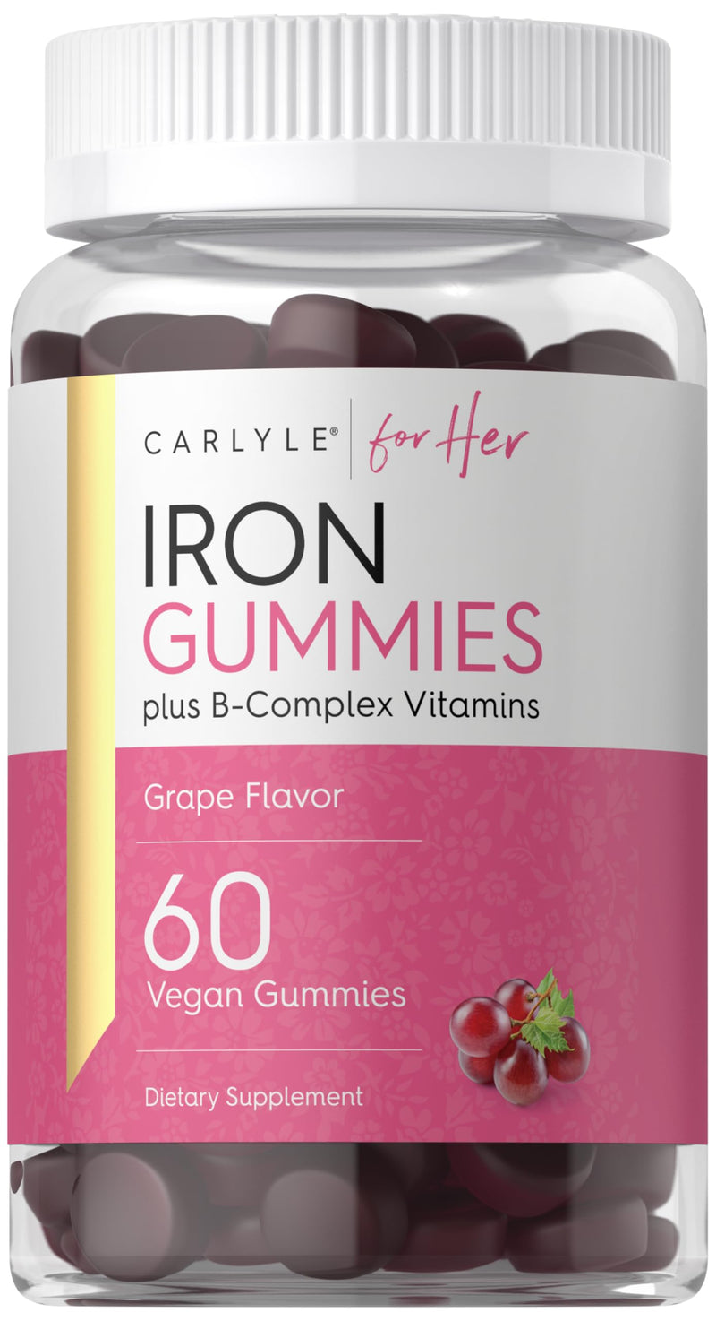 Carlyle Iron Gummies for Women with B-Complex Vitamins | 60 Count | Grape Flavor | Vegan, Non-GMO & Gluten Free Dietary Supplement