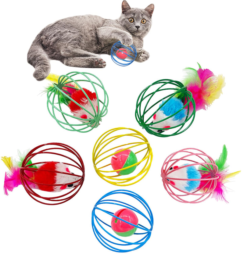 Cat Toys 6 Packs Cat Ball Toys, Metal Cage Balls with Mice & Bells, Cat Toys for Indoor Cats and Kitten, Interactive Cat Toys Cat Bell Balls, Mouse Toys, Kitten Toys Promote Physical Exercise - BeesActive Australia