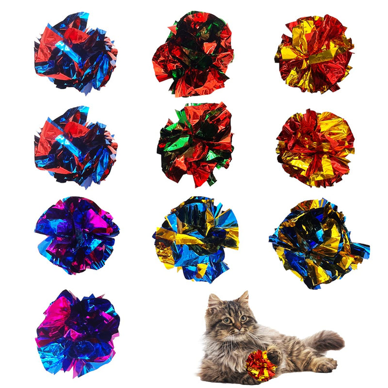 Cat Crinkle Ball Toys 10 Packs for Indoor Cats to Kill Time and Keep Fit, 2.3 Inch Colorful Mylar Crinkle Balls Attract Cats to Swat, Bite, Hunt, Interactive Toys for Cats and Kittens - BeesActive Australia