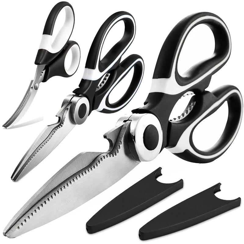 OMDAR Kitchen Scissors 3 Pack - Includes Seafood Scissors As a Bonus - Heavy Duty Stainless Steel Cooking Shears for Cutting Meat, Food, Fish, Poultry Multipurpose Sharp Sissors for Dishwasher Safe Kitchen Scissor - BeesActive Australia