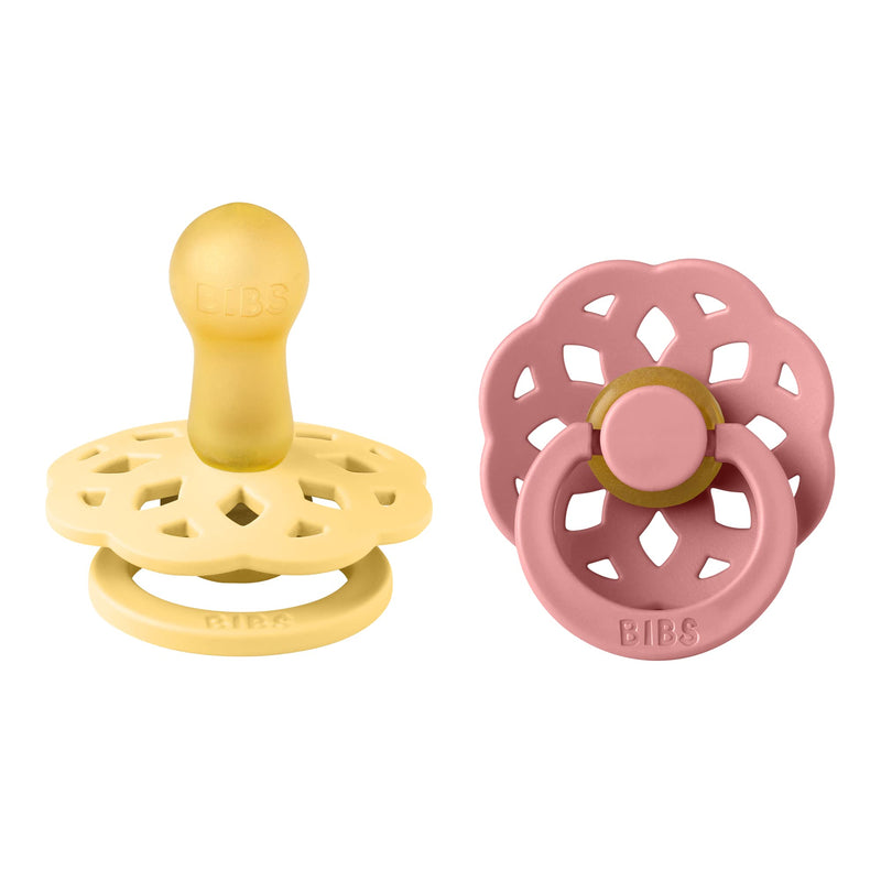 BIBS Pacifiers 6-18 Months | 2-Pack Soothers | BPA-Free Round Nipple | Made in Denmark | Pale Butter/Dusty Pink Boheme Pacifier - BeesActive Australia