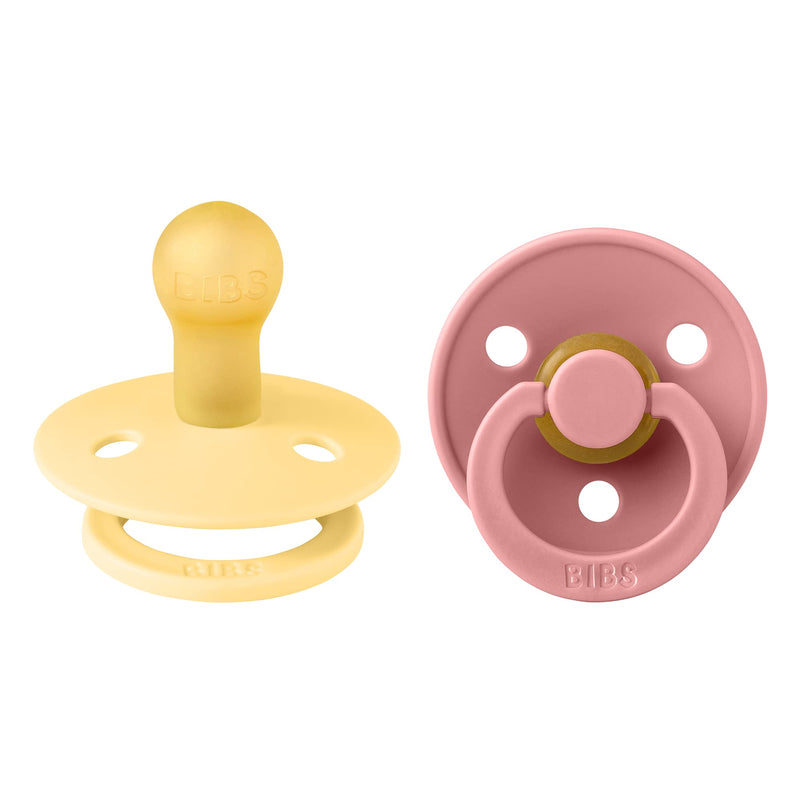 BIBS Pacifiers 0-6 Months | Pack of 2 Premium Soothers | BPA-Free Round Nipple | Made in Denmark | Pale Butter/Dusty Pink Pacifier - BeesActive Australia