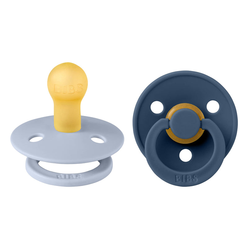 BIBS Pacifiers 0-6 Months | 2-Pack Soothers | BPA-Free Round Nipple | Made in Denmark | Dusty Blue/Steel Blue Colour Pacifier - BeesActive Australia