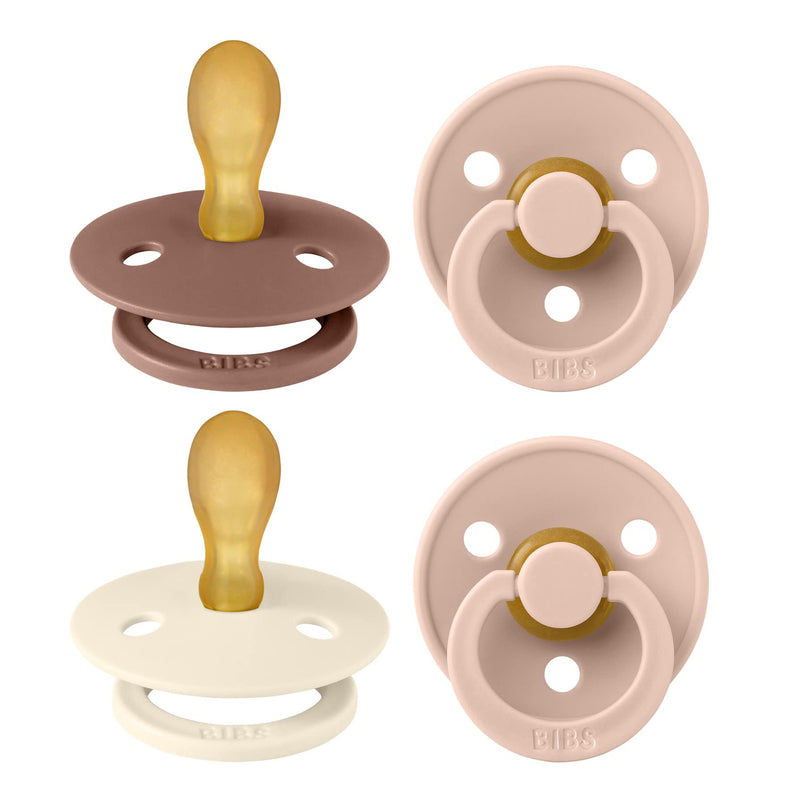 BIBS Colour Pacifier with Symmetrical Nipple| Natural Rubber Baby Pacifier | Set of 4 BPA-Free Soothers | Made in Denmark | Blush Mix | Size 6-18 Months - BeesActive Australia