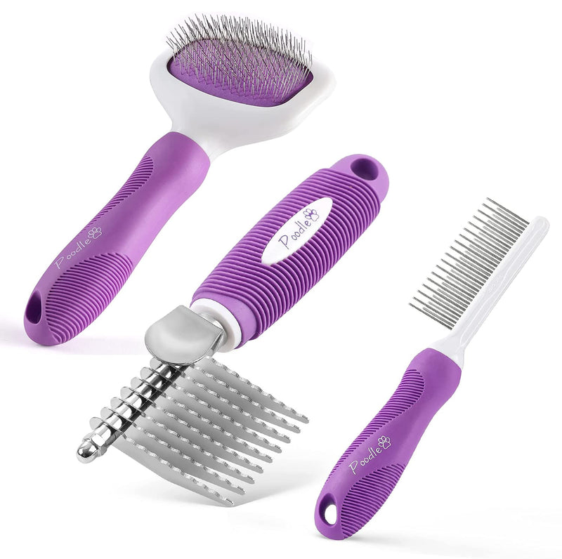 Poodle Pet Detangling Pet Comb + Dematting Fur Rake Comb + Slicker Brush Bundle - BeesActive Australia