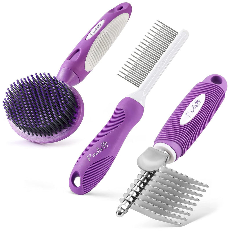 Detangling Pet Comb + Dematting Fur Rake Brush Tool + Round Bristle Pet Brush Bundle - BeesActive Australia
