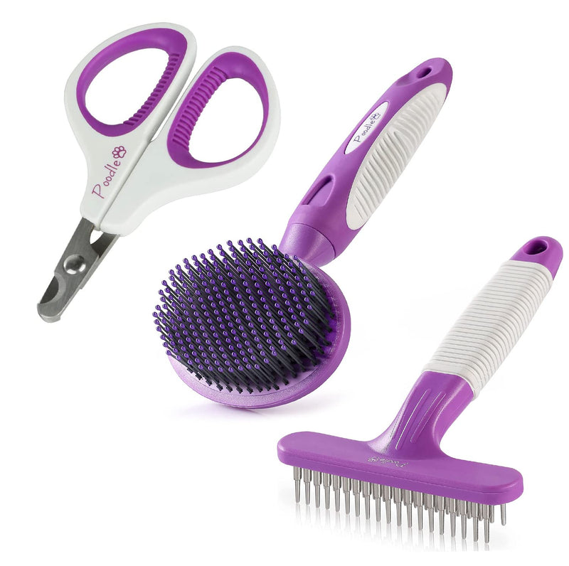 Round Bristle Pet Brush + Dog Grooming Rake + Cat Nail Clipper Bundle - BeesActive Australia