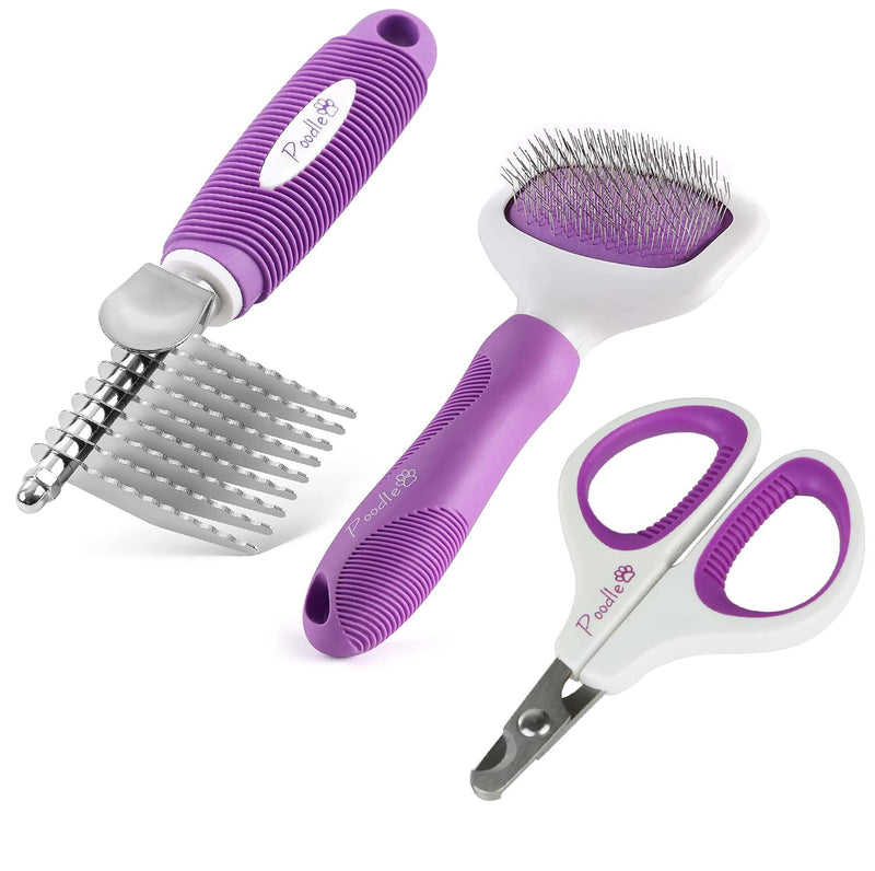 Poodle Pet Dematting Comb + Slicker Brush + Nail Clipper Bundle - BeesActive Australia