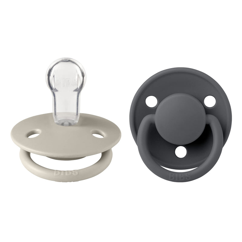 BIBS Pacifiers OneSize | 2-Pack Soothers | BPA-Free Symmetrical Nipple | Made in Denmark | Sand/Iron De Lux Pacifier - BeesActive Australia