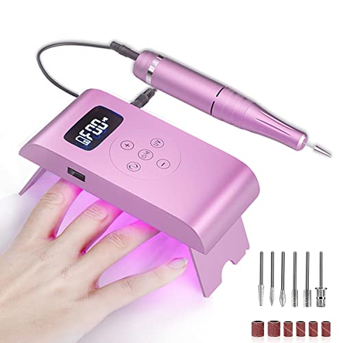 3 in 1 Portable Electric Nail Drill,Compact 35000 RPM Electrical Professional Nail File Kit, Nail Dryer UV Lamp Manicure for Acrylic, Gel Nails, Manicure Pedicure Polishing Shape Tools (Pink) Pink