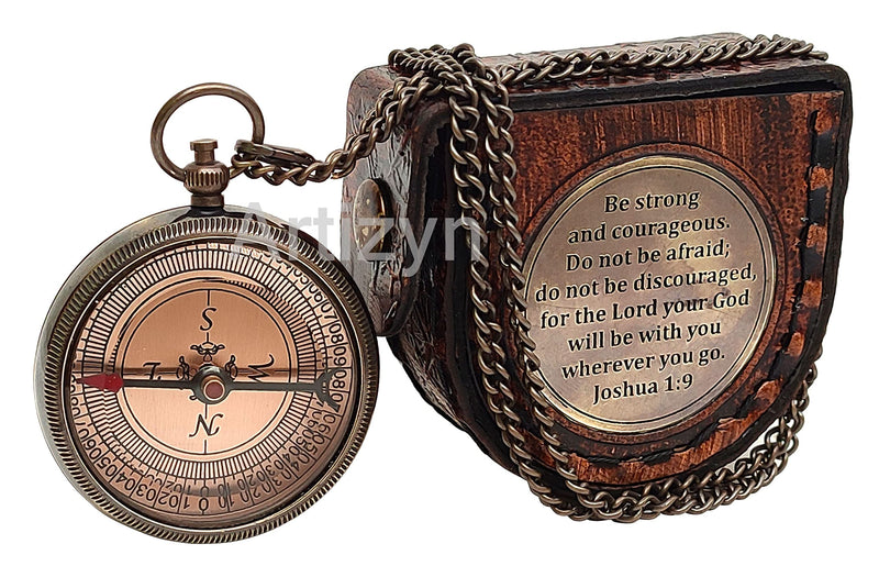 Be Strong and Courageous Quote Brass Locket Compass for Religious Gifts, Confirmation Gifts, Baptism Gifts, Best Easter, Christian Gifts for Men, Catholic Gifts, Gifts for Teen Age, Graduation Gifts. - BeesActive Australia