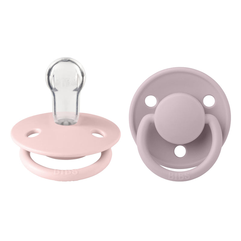BIBS Pacifiers OneSize | 2-Pack Soothers | BPA-Free Symmetrical Nipple | Made in Denmark | Blossom/Dusky Lilac De Lux Pacifier - BeesActive Australia