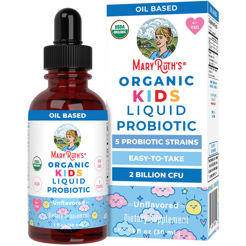 MARYRUTH'S Kids Probiotic Liquid Drops, Ages 4+, Gut Health, Immunity, 1 Oz | USDA Organic, Digestive Health, Ages 4+ Gut Health & Immune Support, Vegan, Non-GMO, 1 Fl Oz