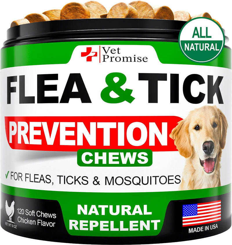 Flea and Tick Prevention for Dogs Chewables - All Natural Flea & Tick Control Chews - Oral Pills for Dogs Supplement - All Breeds and Ages - Made in USA - 120 Tablets Chicken 120 Chews - BeesActive Australia