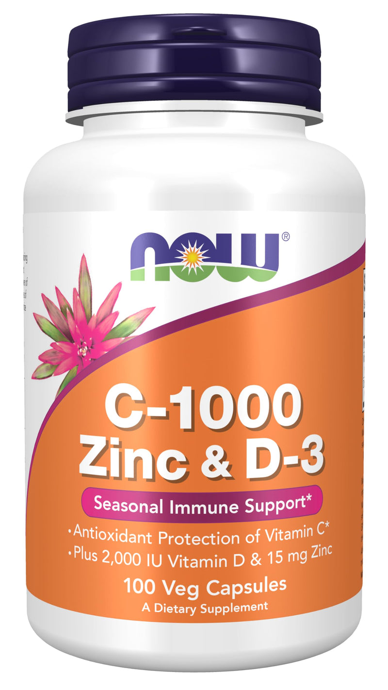 NOW Supplements, C-1000 Zinc & D-3, Seasonal Immune Support*, 100 Veg Capsules - BeesActive Australia