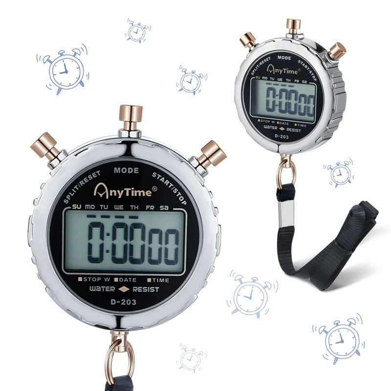 2 Pcs Metal Stop Watch Waterproof Digital Stopwatch Sports Stopwatch Timer 1/100th Second Workout Clock Metal Handheld Chronograph with Display and Buttons for Competition Training Timing - BeesActive Australia