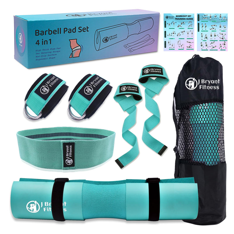 J Bryant Barbell Pad Set with 2 Ankle Straps for Cable Machines Hip Resistance Band Weight Lifting Straps Thick Cushion Hip-Thrusts Pad with Carry Bag for Squats Bench Press Workout lakegreen set - BeesActive Australia