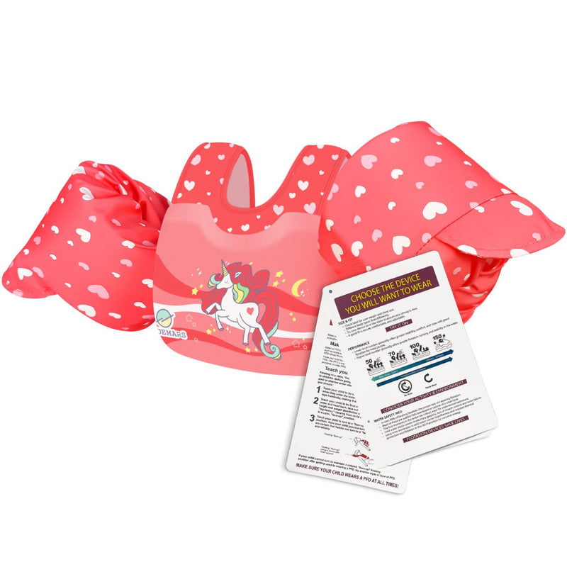 BLUEMARS USCG Toddler Life Jacket Swim Vest for Age 1/2/3/4/5/6 Years Old, Coast Guard Approved Toddler Floaties for Pool Swimming,Boating, Kids Arm Water Wings for Children 30-50 lbs Pink - Rainbow Unicorn - BeesActive Australia