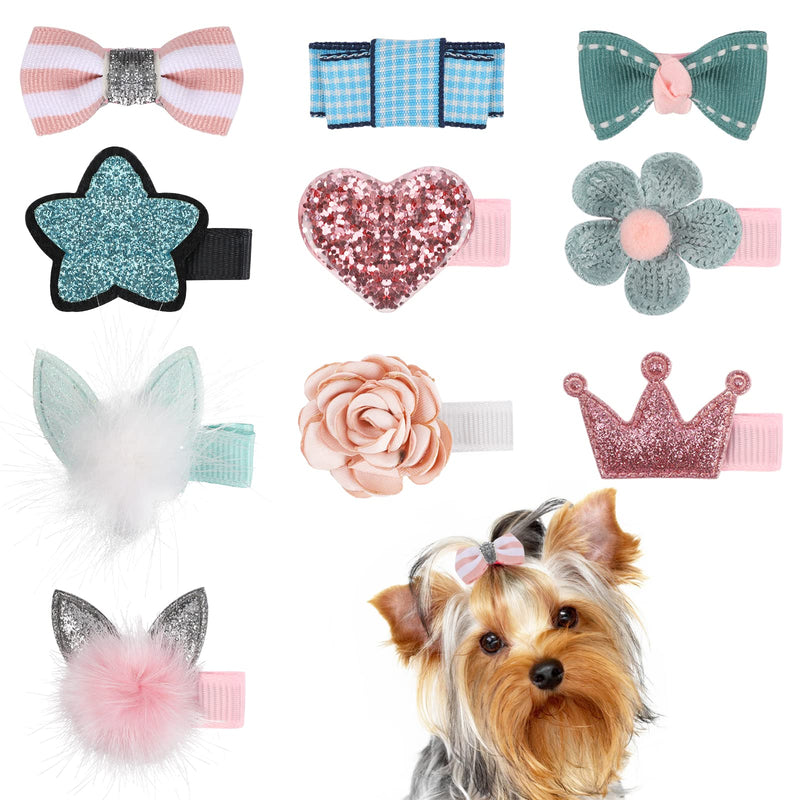 10 Pcs Dog Hair Clips Small Dog Hair Bows Cute Dog Hair Grooming Accessories Girls Puppies Hair Barrettes Flower Crown Hairpin Cat Topknot Pet Headdress Dog Grooming Bowknot for Kitten Pet Small Dog pink and blue - BeesActive Australia
