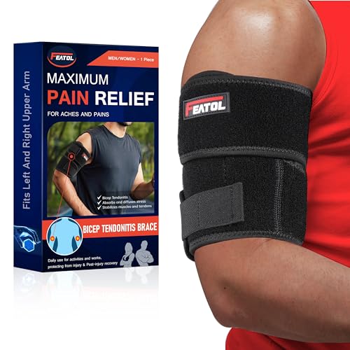 FEATOL Bicep Tendonitis Brace Compression Sleeve Support, Upper Arm Brace Tricep Bicep Support Bands for Men and Women, Arm Wrap Pain Relief for Muscle Strains and Inflammation(Black, X-Large) Black