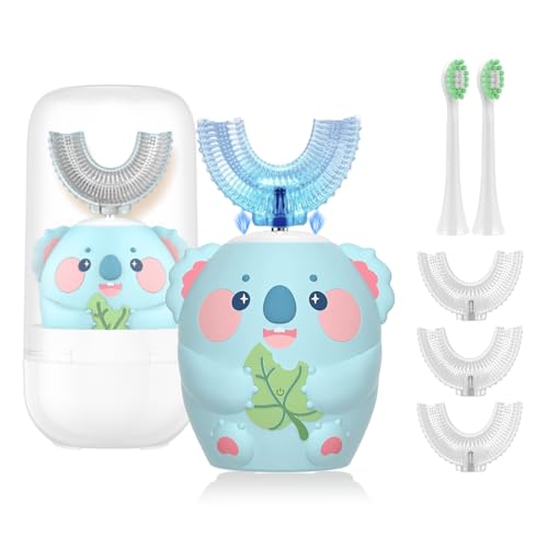 Kids Electric Toothbrush, U Shaped Toothbrush Kids Sonic Automatic Brush with 5 Brush Heads 6 Cleaning Modes IPX7 Waterproof Rechargeable Smart Timer for Children(Ages 2-7, Koala Cyan) Koala (Ages 2-7)