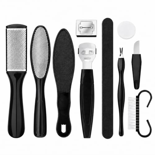 10-in-1 Pedicure Kit with Foot Files and Callus Shaver, Black
