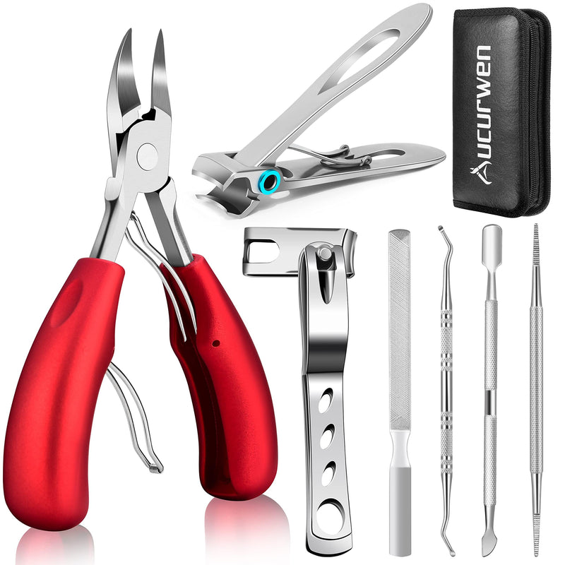 Podiatrist Toenail Clippers for Seniors Thick Toenails, Professional Pedicure Tools Kit, Toe Nail Clippers Adult Thick Nails Long Handle, Ingrown Toenail Tool Removal Kit for Seniors, Men, Pedicure Red