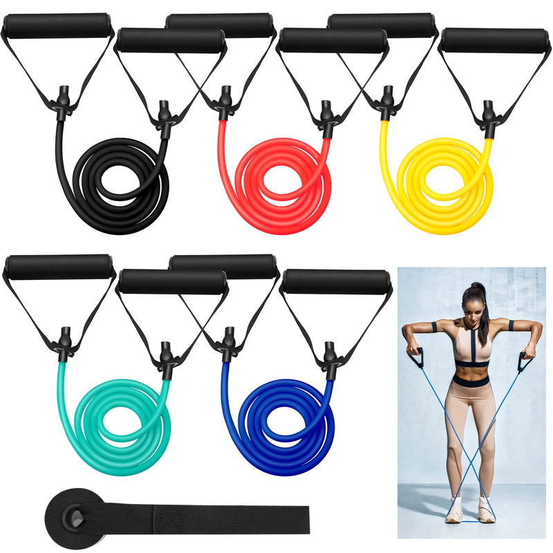 Leyndo 5 Pcs Exercise Resistance Bands with Handles Physical Resistance Tube Workout Bands with Door Anchor for Men Women Muscle Toning Strength Training 10-30 Lbs