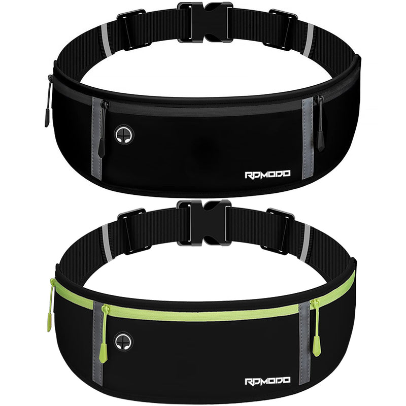 Running Belt Women Men, Fanny Pack Waist Bag, Phone Holder for Running Workout Plus Size Waterproof Adjustable Belt Bag for iPhone 16 15 14 13 12 Pro Max Samsung 2 Pack (Pure Black+Black Green) 09 - 1*Pure Blk + 1*Black&Green