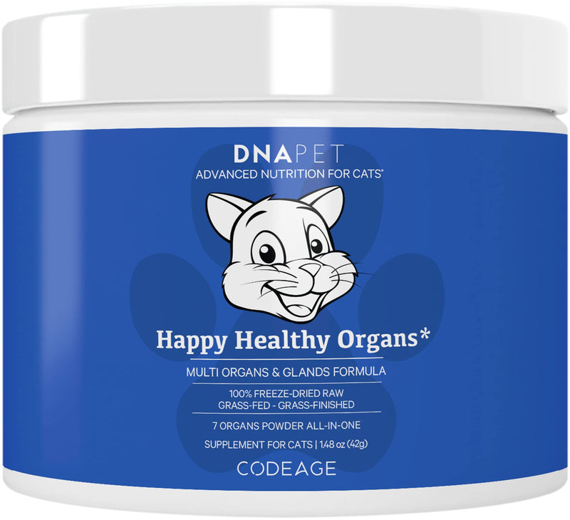 Happy Healthy Organs & Glands Supplement For Cats, Freeze-Dried Raw Bovine Liver Grass-Fed Bone Marrow Heart Kidney Pancreas, Bovine Thymus Iron Multi Organ Powder, Joints Cat Vitamins 1.48 oz - PawsPlanet Australia