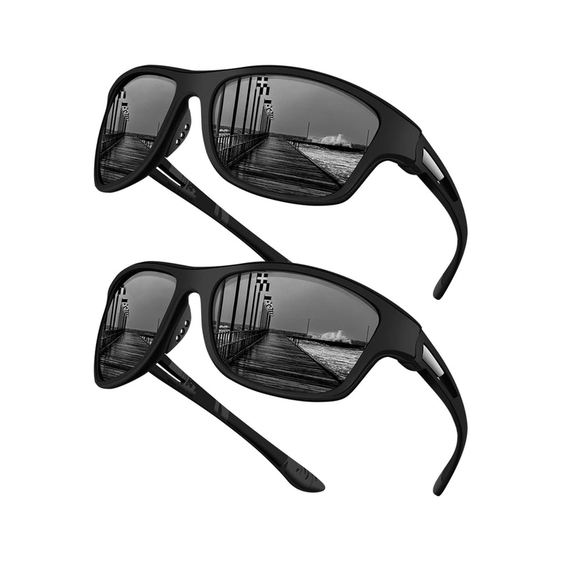 WFEANG Polarized Sports Sunglasses for Men Driving Cycling Fishing Sun Glasses UV Protection 2pack-black - BeesActive Australia