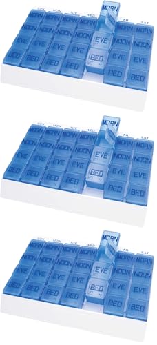 Apex Large 7 Day Weekly Pill Organizer - Weekly Pill Organizer, 4 Times a Day, Easy-Open, Organize Medication or Vitamins, See Through (Pack of 3) 1 Count (Pack of 3)