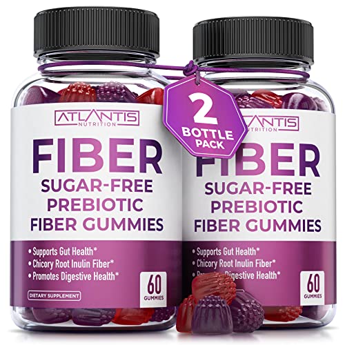 Atlantis Nutrition Sugar Free Fiber Gummies for Adults - 5G Fiber Supplement Formulated with 5.4G Prebiotic Digestive Blend/Serving - Supports Gut Health & Healthy Digestion - 2-Pack 120 Gummies 60 Count (Pack of 2)