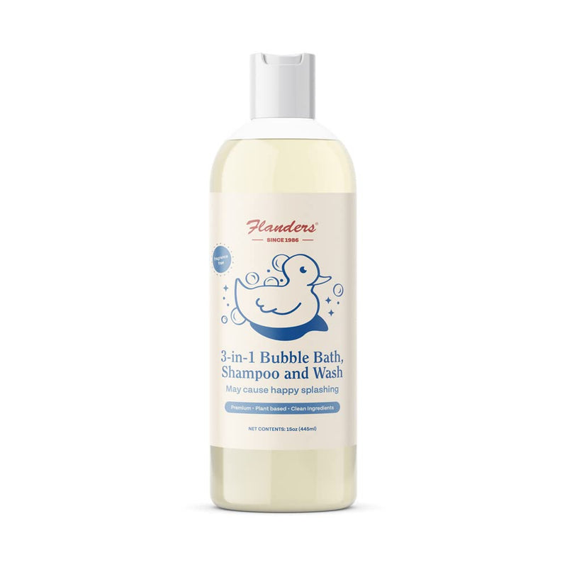 Flanders Bubble Bath - Shampoo & Wash 3-IN-1, Pharmacist Developed, Plant Based, Unscented, Clean Ingredients, Calming & Fun for Sensitive Skin, All Ages (15oz) 15 Fl Oz (Pack of 1) - BeesActive Australia