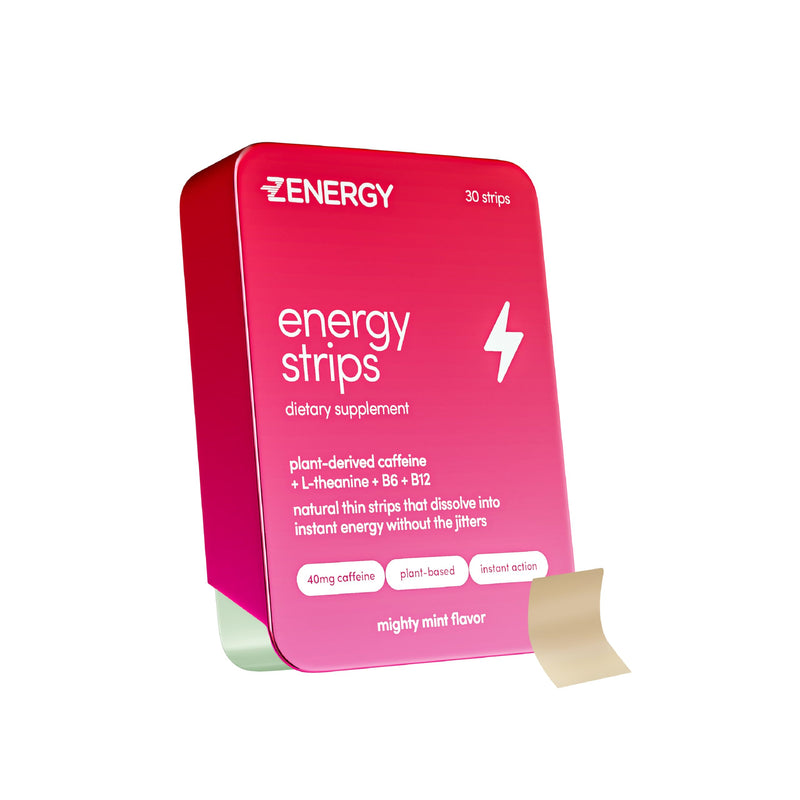 ZENERGY Oral Energy Strips, Mint Flavor with 40mg Caffeine, 30 Strips | Caffeine Strips with 30mg L-Theanine, 100% Vitamins B6 & B12, Zero Calories, Sugar Free, Gluten Free, Aspartame Free, Vegan