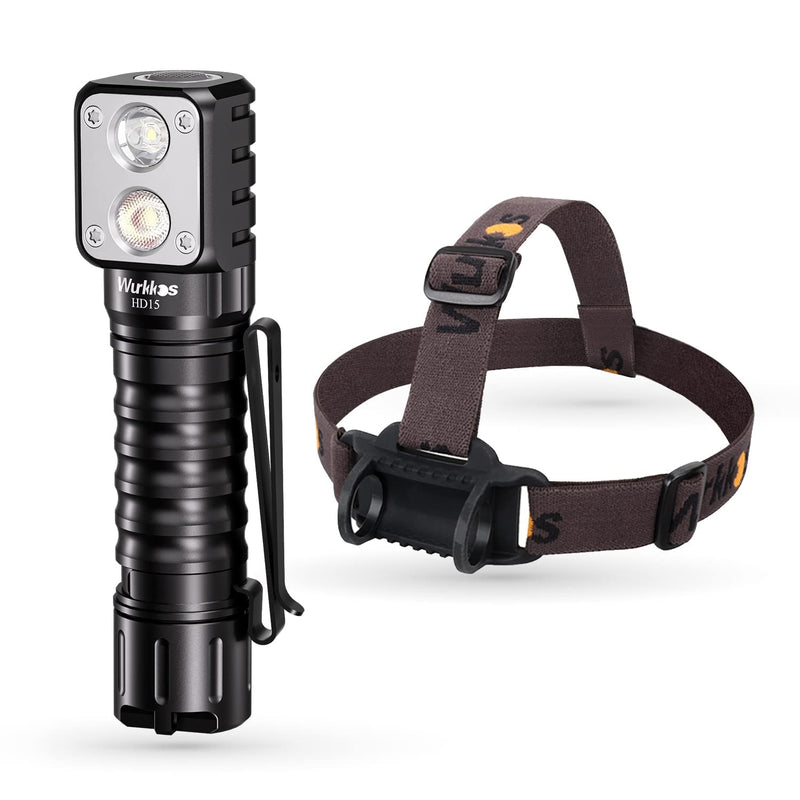 Wurkkos HD15 Headlamp 2000 Lumens LED Head Flashlight Rechargeable Headlight Right Angle Flashlight with Spotlight and Floodlight IP68 Waterproof Magnetic Tailcap (Black) Black