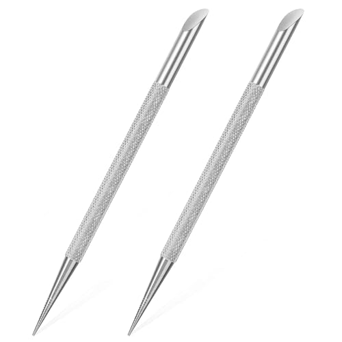 Beavorty Cuticle Pushers 2-Pack Stainless Steel Double-Head Nail Cleaner Remover with Non-slip Handle Gel Fingernails Dead Skin Polish Peeler for Manicure Fingernails Toenails 12.1x0.6x0.5cm