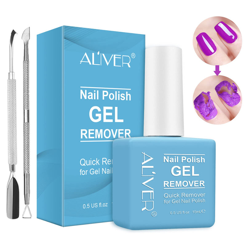 Gel Nail Polish Remover(15ML) - Professional Removes Nail Polish in 3-5 Minutes, Quickly & Easily, Not Hurt Nails with 1 PCS Cuticle Pusher + 1 PCS Nail Polish Scraper 0.52 Ounce (Pack of 1) - BeesActive Australia