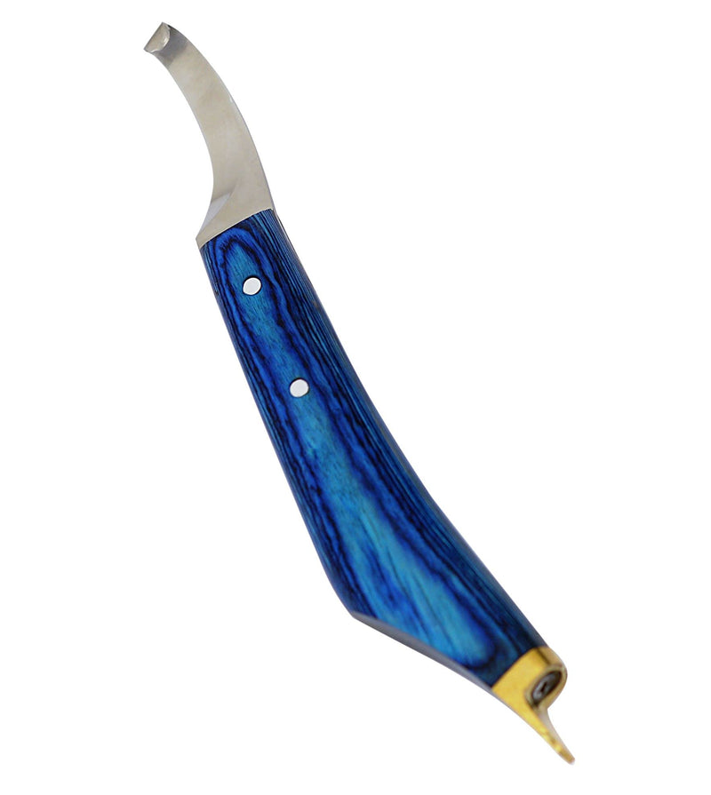 Equinez Tools Farrier Hoof Knife Blue Handle with Brass Horseshoeing Topper – Right Handed