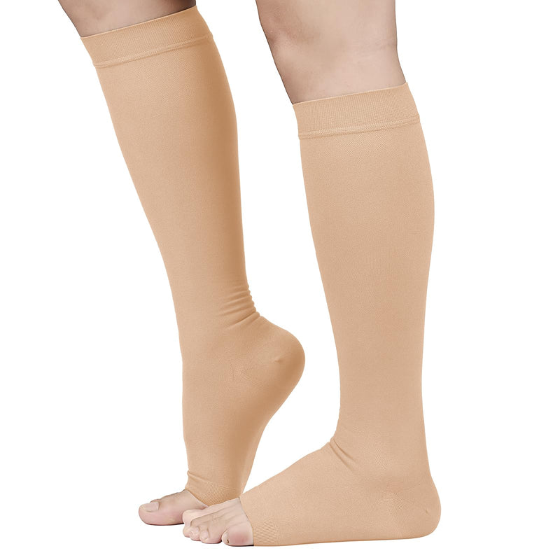 TOFLY® 30-40mmHg Medical Graduated Compression Socks for Men & Women, Open Toe Knee High Compression Socks,Firm Support for Circulation Recovery,Shin Splints,Varicose Veins,Edema,Nursing Small 30-40mmhg Open-toe Beige - BeesActive Australia