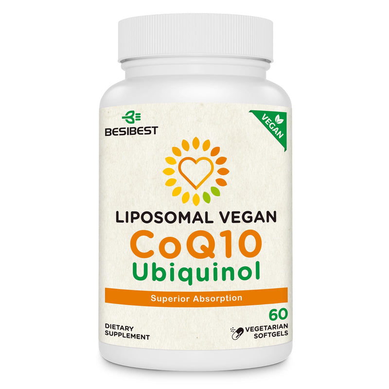 Besibest 1000mg Liposomal CoQ10 Ubiquinol, 60 Vegan Softgels, High Absorption Ubiquinol CoQ10 Supplement, Active Antioxidant Form of Coenzyme Q10 for Heart Function & Energy Production 60 Count (Pack of 1)